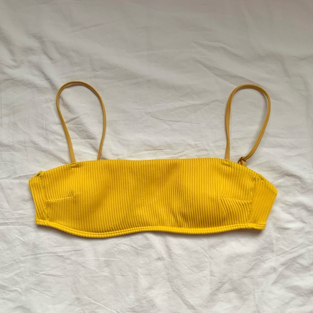 Yellow Ribbed Square Neck Bikini Top